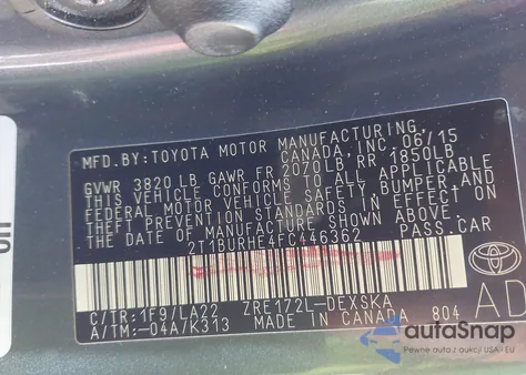 2015 Toyota Corolla S Premium из США, поврежденный, VIN 2T1BURHE4FC446362